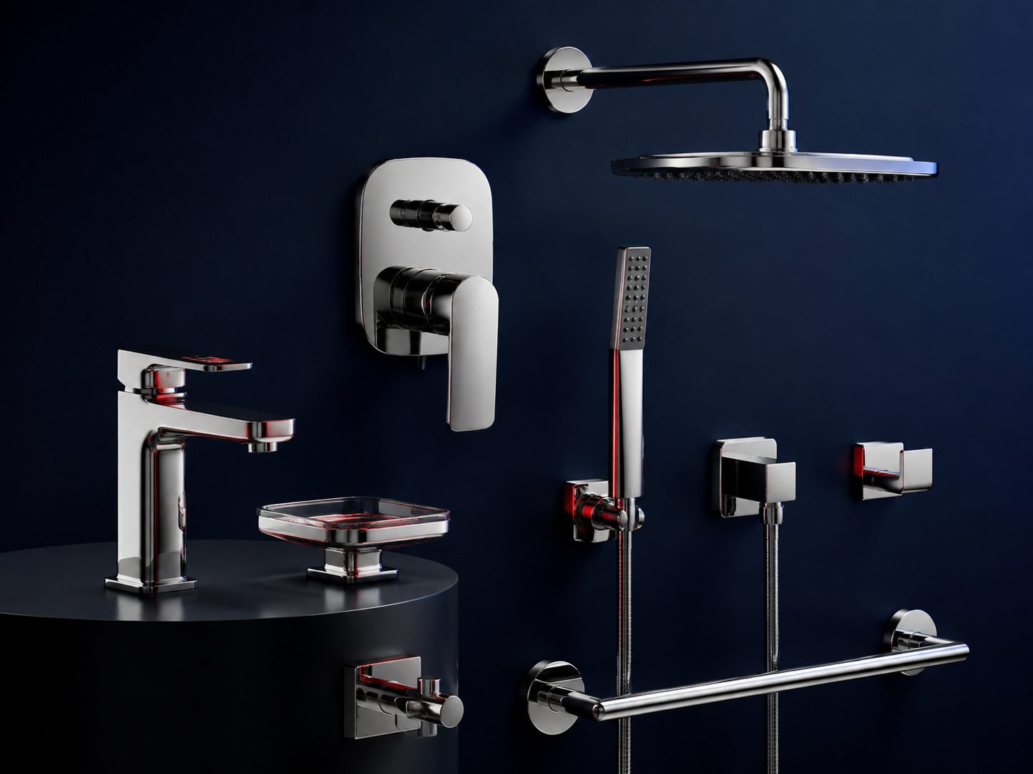 Chrome bathroom fittings and shower products