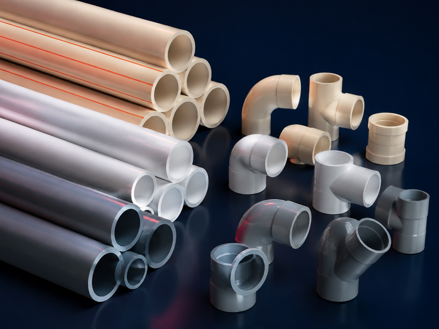 CPVC, UPVC and SWR pipes with fittings