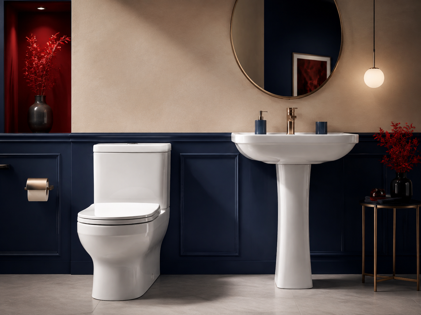 Modern sanitaryware including toilet and basin